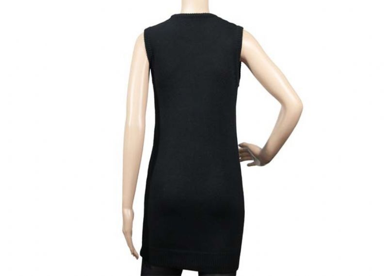 Chaleco de suéter de punto para mujer sin mangas de color oro negro, chaleco largo de suéter para mujer - 12105322