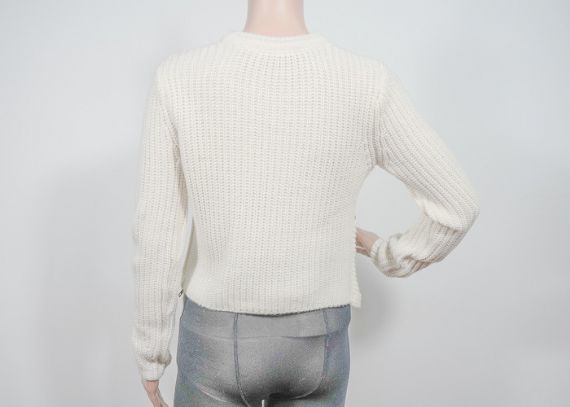 Estilo blanco de acrílico para mujer del jersey del suéter del tejido de cable caliente de la guarnición gruesa de encargo - 12317241