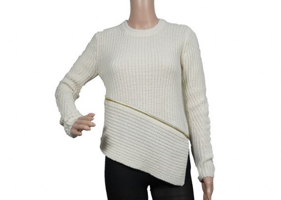 Estilo blanco de acrílico para mujer del jersey del suéter del tejido de cable caliente de la guarnición gruesa de encargo - 12317241