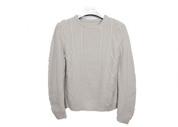 Suéter de mujer de cuello redondo de cable blanco puro algodón grueso calibre 9 tejido para invierno - 12320423