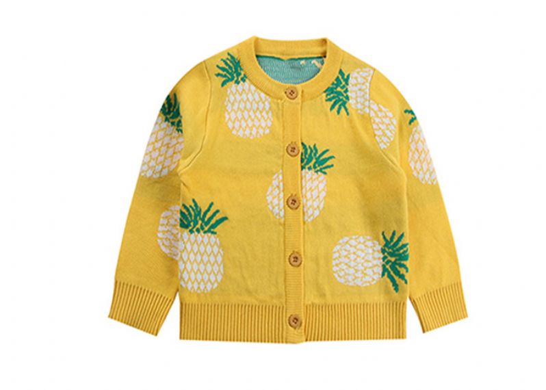 Long Sleeve Kids Knitted Cardigan White / Yellow Warm Water Washed By Hand - 11078512