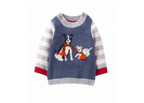100% Cotton Kids Knit Sweater Round Neck Knitting Pullover Animal Pattern - 11272138