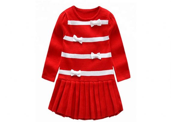 Long Winter Baby Girl Sweater Dress , Toddler Red Sweater O Neck Collar - 11272165
