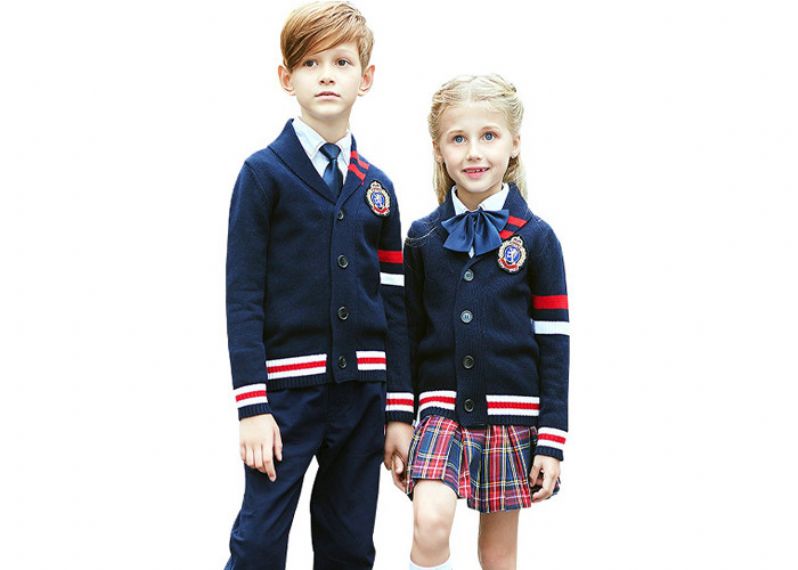 Primary School Cardigan Sweaters And Plaid Skirts Kits Polyester / Cotton Material - 11272180