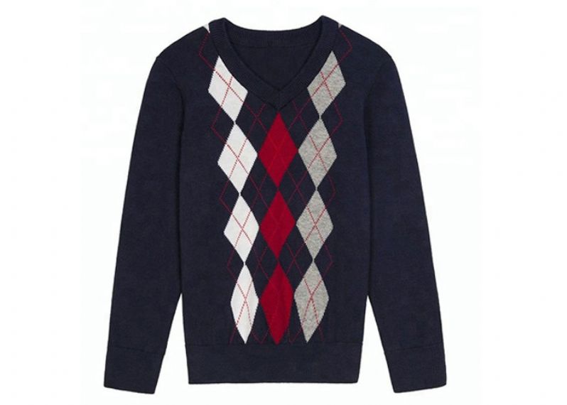 Soft Navy Men School Uniform Sweaters Plaid Pattern For Senior High School - 11272218