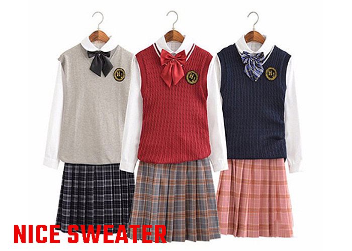 Plus Size Girls Uniform Sweater Vest , School Uniform Skirts For Juniors