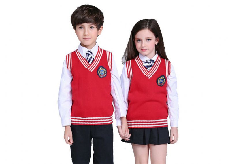 Spring And Autumn V Collar Knitted Vest School Uniform Sweater For Unisex - 11769329
