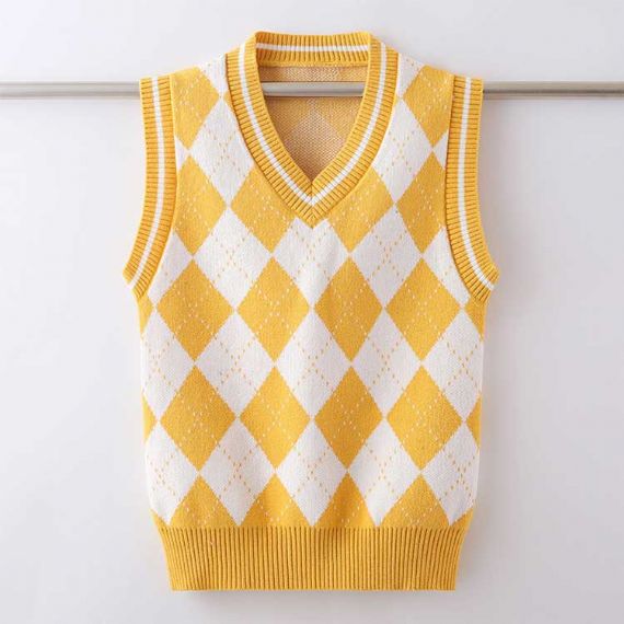 Sleeveless Jacquard School Uniform Vest , Cotton School Uniform V Neck Sweater - 11769735