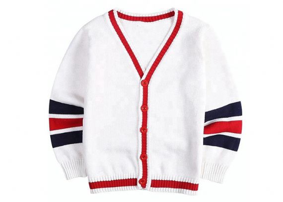 Children Knitted Girls Red School Cardigan Sweater Striped Sleeve Pattern - 11769887