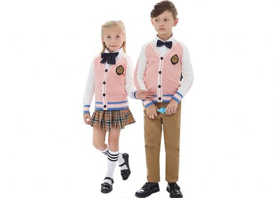 Anti - Pilling V Neck School Uniform Cardigan Sweaters Red And White Color - 11779460