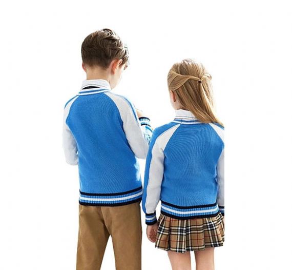 Anti - Pilling V Neck School Uniform Cardigan Sweaters Red And White Color - 11779460