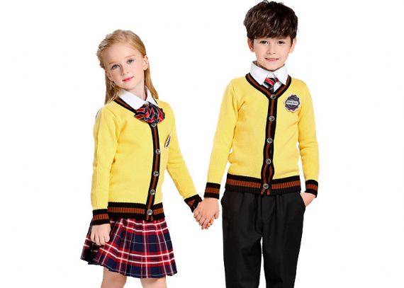 Custom Made Yellow Cotton Children's School Clothes Uniform Cardigan Sweaters - 11809525