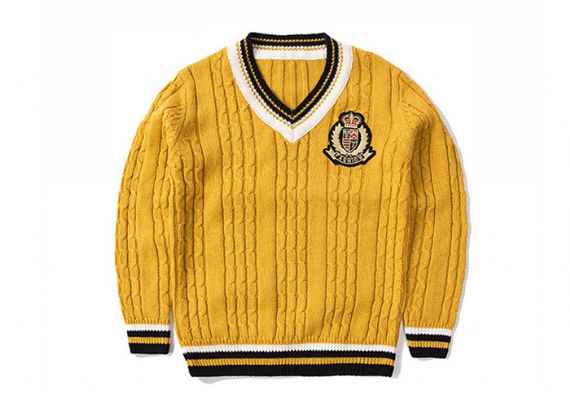 V Neck Thick Cable Knitted School Dress Sweater Cotton Kids Pullover Sweater - 11810718