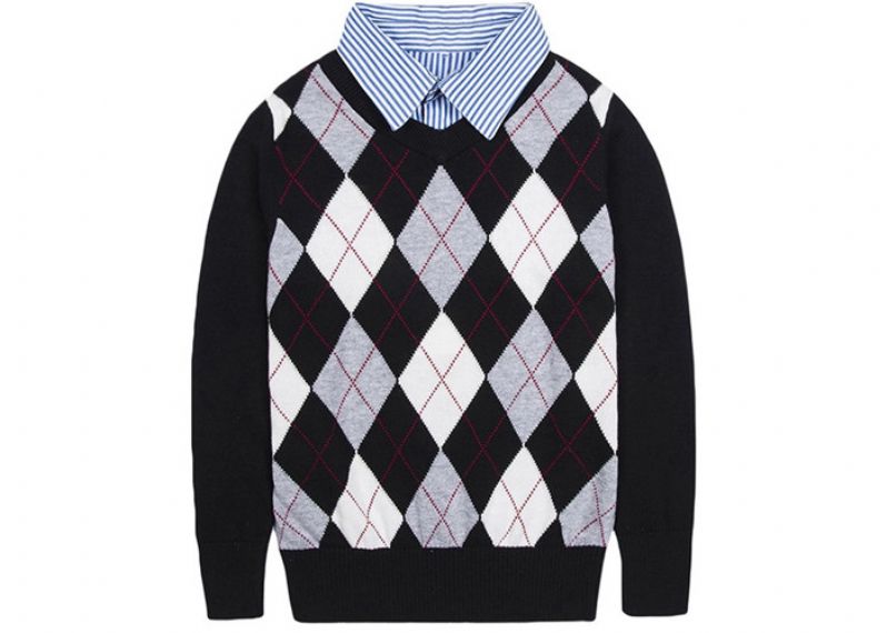 Cotton British Checked School Uniform Sweater - 11811402