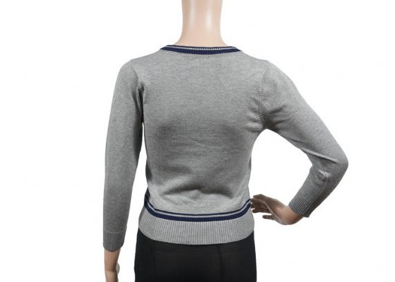 Unisex Grey V Neck Long Sleeve School Sweaters - 12320480