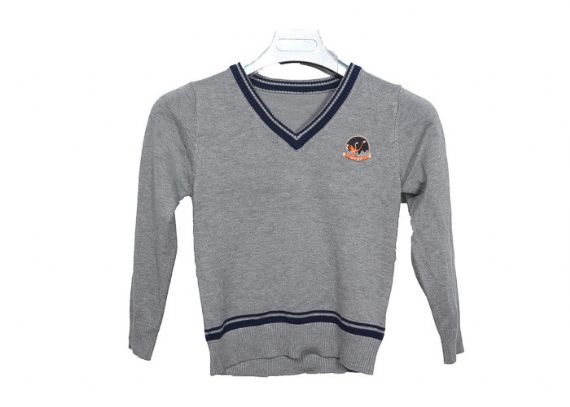 Unisex Grey V Neck Long Sleeve School Sweaters - 12320480