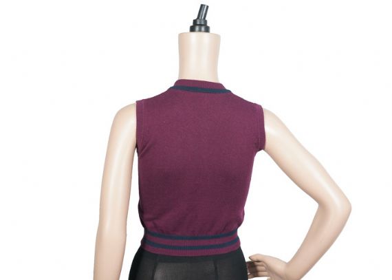 Purple Color Sleeveless Vest School Uniform Sweaters Striped Hem 12 Gauge - 12324183