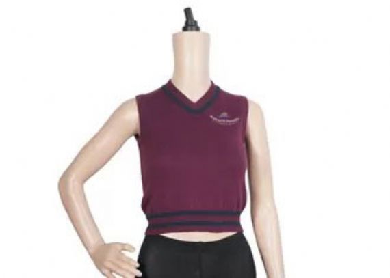 Purple Color Sleeveless Vest School Uniform Sweaters Striped Hem 12 Gauge - 12324183