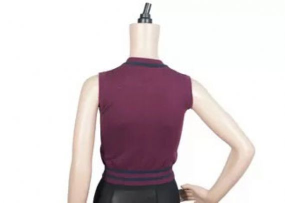 Purple Color Sleeveless Vest School Uniform Sweaters Striped Hem 12 Gauge - 12324183