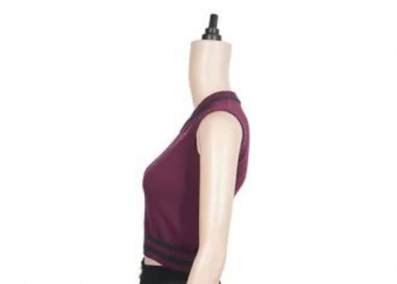 Purple Color Sleeveless Vest School Uniform Sweaters Striped Hem 12 Gauge - 12324183