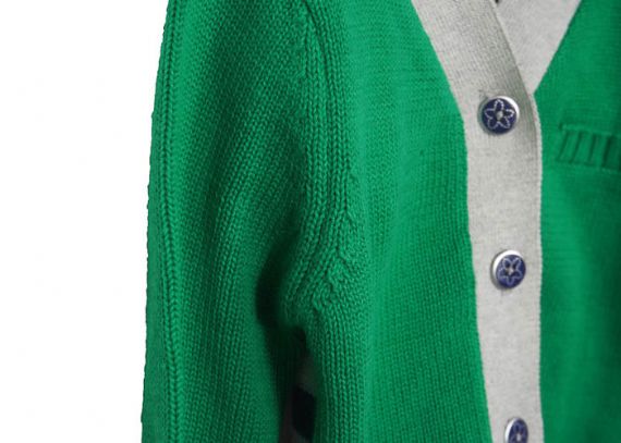 Baby Girl Green Kids Knit Sweater Soft Acrylic V Collar With Button For Spring - 12392025