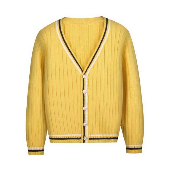 Red Striped Long Sleeve Kids Knit Sweater Button Cardigan With Embroidery - 12393988