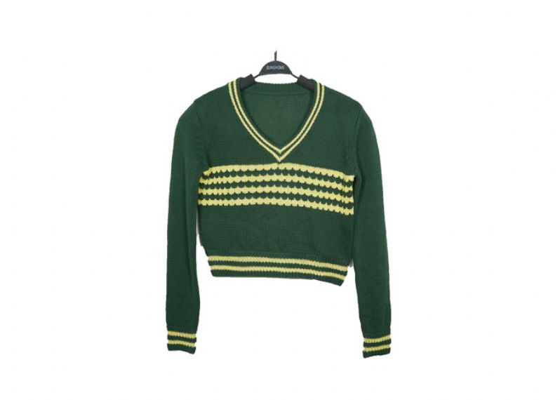 British V Neck Green Pattern Boys Knit Sweater Children Pullover Clothing - 12395903