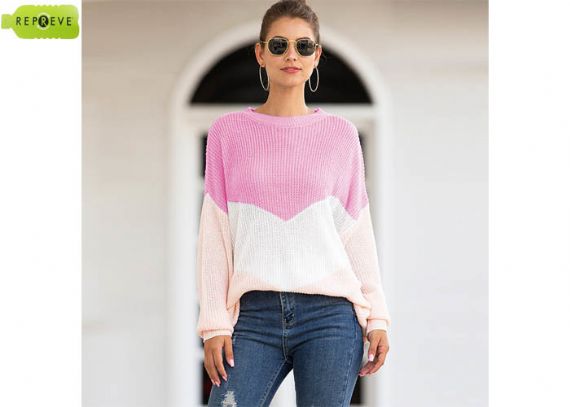 Suéter sostenible con cuello redondo y forma suelta para mujer - 13131356