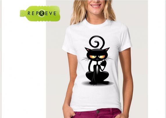 Camiseta sostenible blanca con estampado de gato de algodón y poliéster - 13131747
