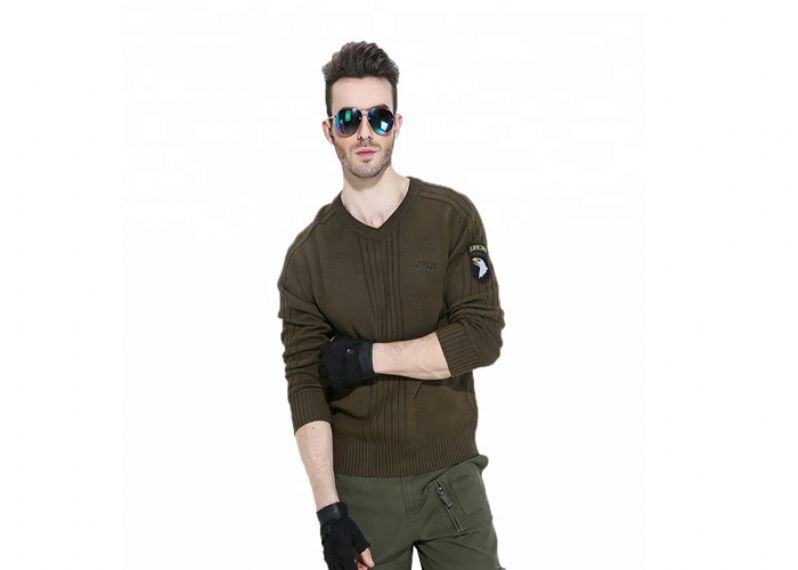 Cuello en V del suéter del uniforme militar del estilo británico hecho punto cómodo para la piel del tacto - 11272328