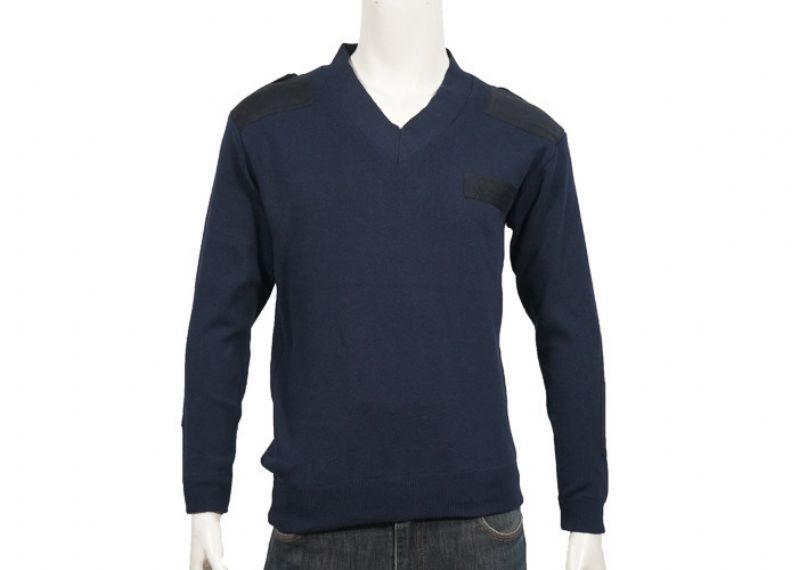 Jersey de punto de ejército mezclado poliéster suave con cuello en V en estilo británico - 12317150