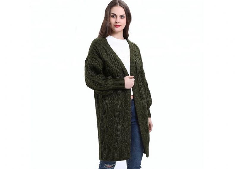 Tamaño modificado para requisitos particulares modelo para mujer más largo de Jacquad del suéter de punto de la rebeca del algodón - 11613198