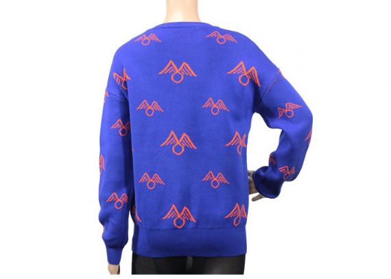 Suéter de punto para mujer de Jacquard acrílico azul largo Suéter de cuello redondo de otoño transpirable - 12093466