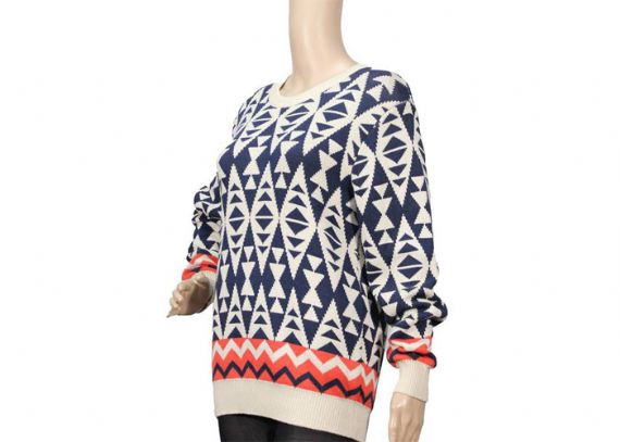 Suéter tipo jersey jacquard de otoño invierno para mujer con diseño de diamantes de punto - 12101662