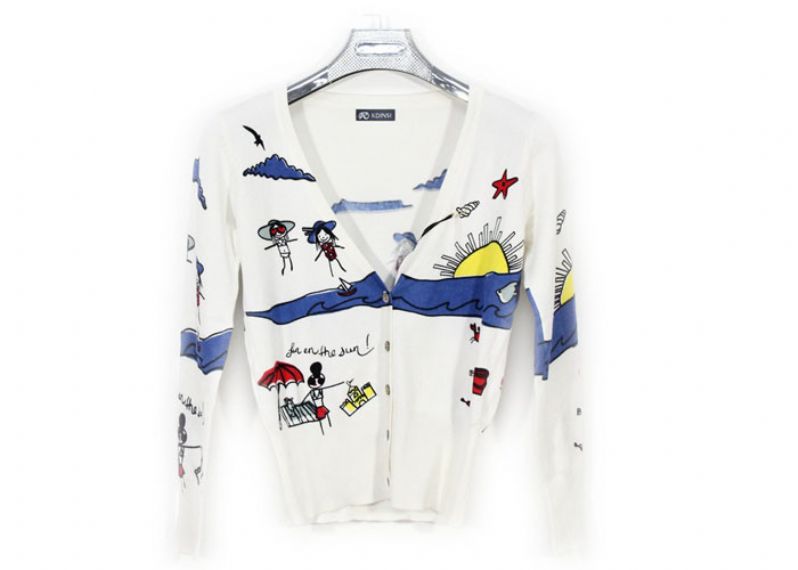 Casual de punto para mujer, tops cortos, cárdigan estampado, suéter delgado y ajustado - 12102959