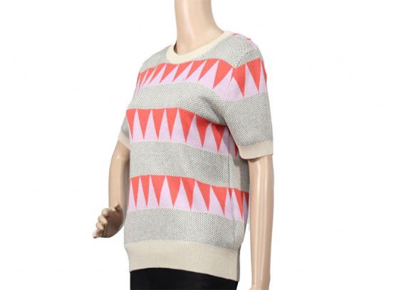 Jersey de punto con cuello redondo para mujer con top de jacquard en manga corta para la temporada de verano - 12103031