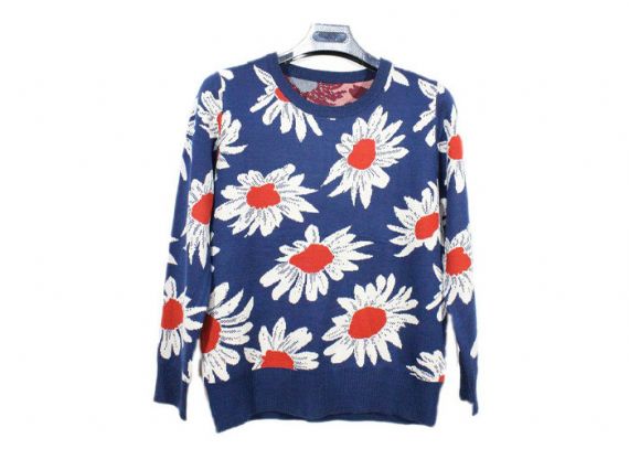 Modelo del telar jacquar del cuello redondo del suéter del punto de las mujeres de los azules marinos de las señoras para la primavera - 12105281