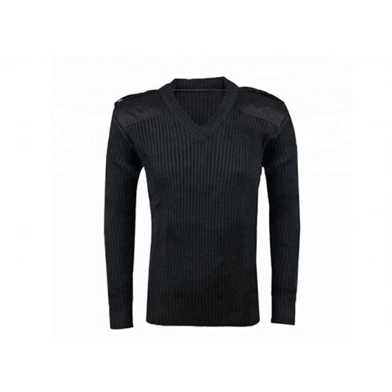 Suéter pulôver militar de malha com decote em V grosso e apertado - 11272301