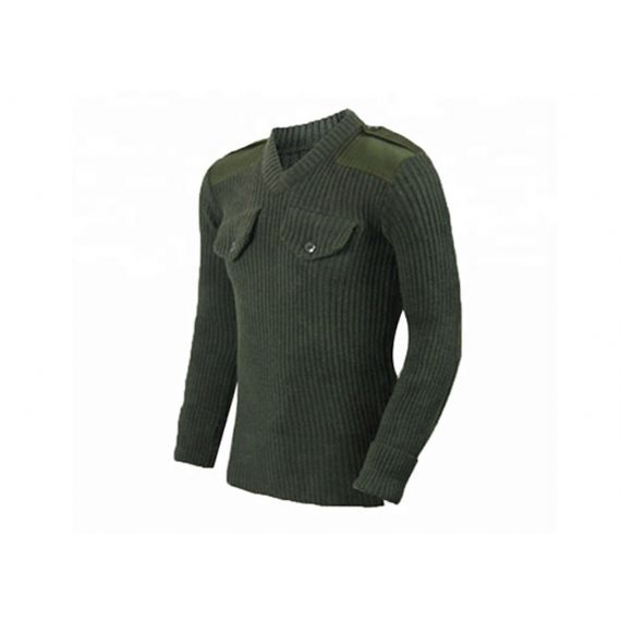 Suéter pulôver militar de malha com decote em V grosso e apertado - 11272301