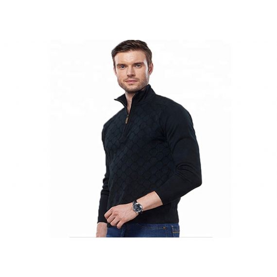 Suéter de tricô de gola alta uniforme militar xadrez padrão anti UV para homens - 11272325