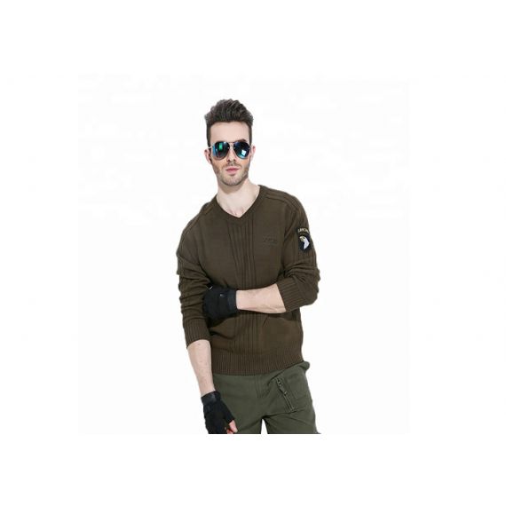 Suéter uniforme militar estilo britânico decote em V de malha confortável para toque na pele - 11272328