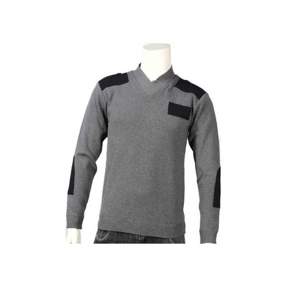 Suéter masculino estampado grande com decote em V estilo militar com remendo no ombro - 11997666