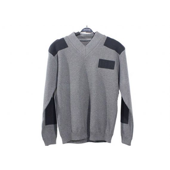 Suéter masculino estampado grande com decote em V estilo militar com remendo no ombro - 11997666