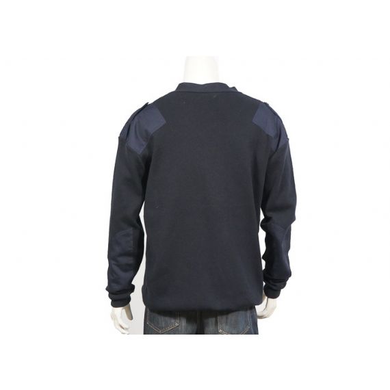 Suéter de algodão com decote em V liso tricotado uniforme militar anti-pilling cor marinho - 12316631