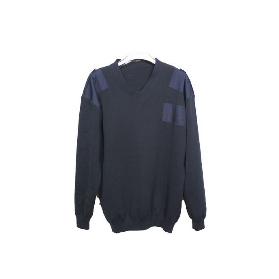 Suéter de algodão com decote em V liso tricotado uniforme militar anti-pilling cor marinho - 12316631
