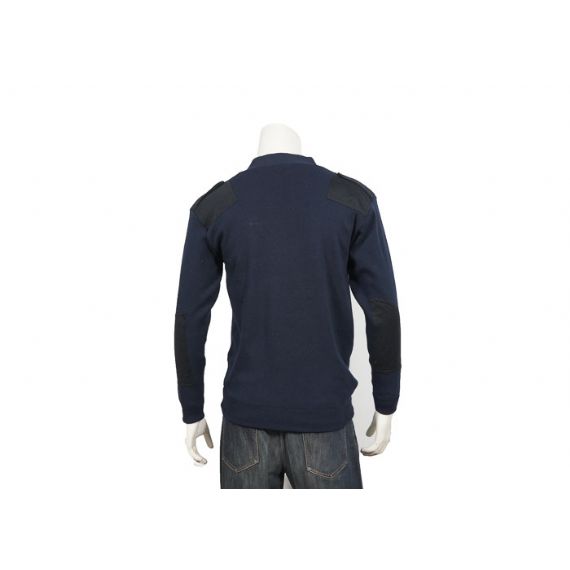 Suéter de malha militar de poliéster macio com decote em V em estilo britânico - 12317150