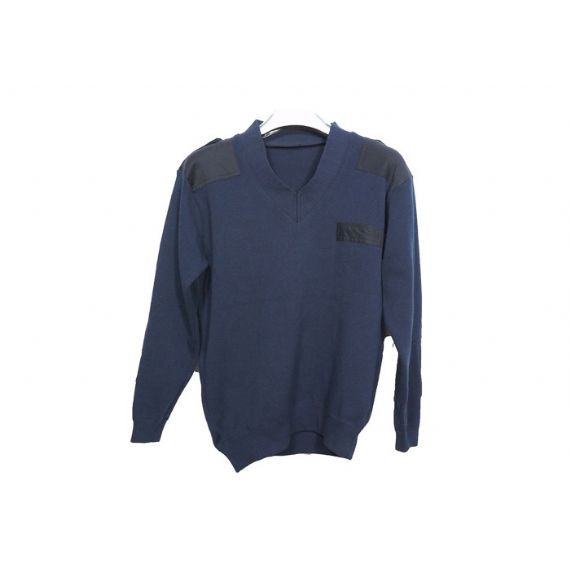 Suéter de malha militar de poliéster macio com decote em V em estilo britânico - 12317150