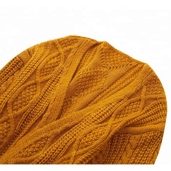 Suéter de malha aconchegante com cabo de inverno amarelo grosso aberto frontal para mulher - 11202473