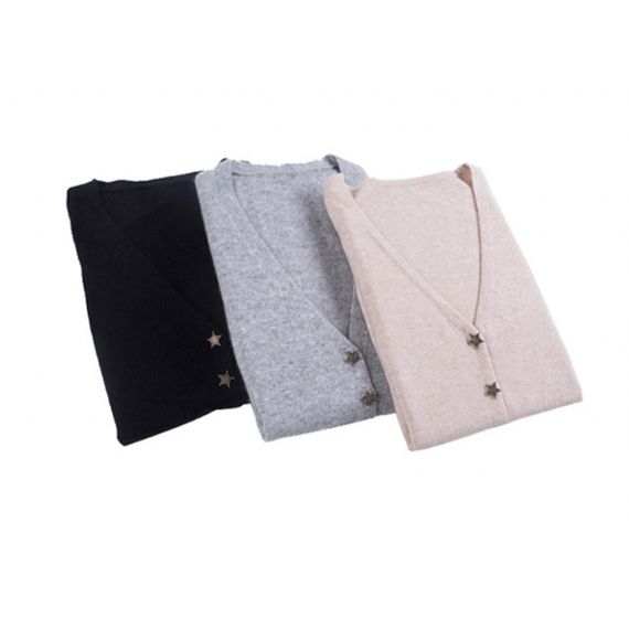 Suéteres de cashmere puro decote em V Cardigan tricotado liso macio e justo formato do corpo - 11272352