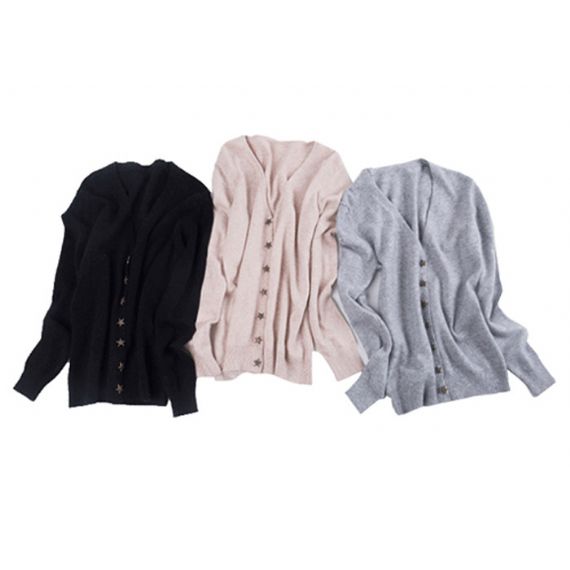 Suéteres de cashmere puro decote em V Cardigan tricotado liso macio e justo formato do corpo - 11272352